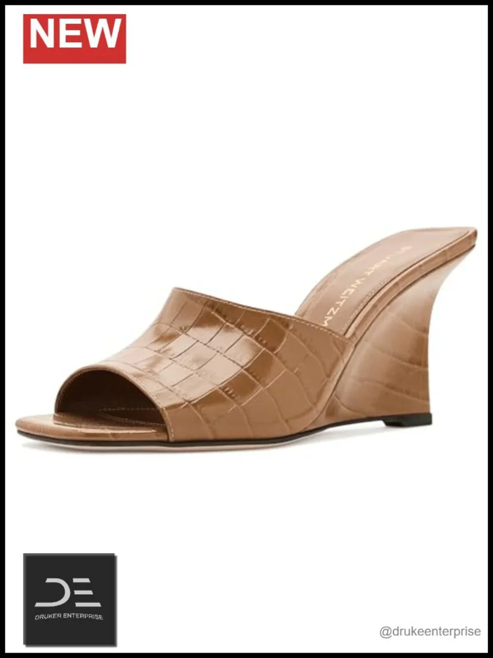 Leather Wedge Mule Sandals Slip On Open Toe Square